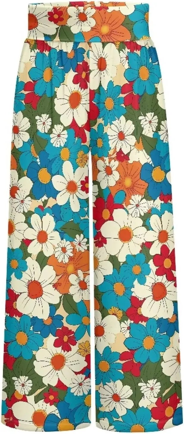 Women's Wide Leg Pants High Waisted Lounge Palazzo Pants Casual Loose Beach Pant Travel Trousers with Pockets