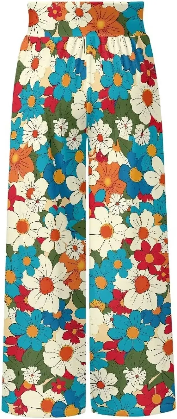 Women's Wide Leg Pants High Waisted Lounge Palazzo Pants Casual Loose Beach Pant Travel Trousers with Pockets