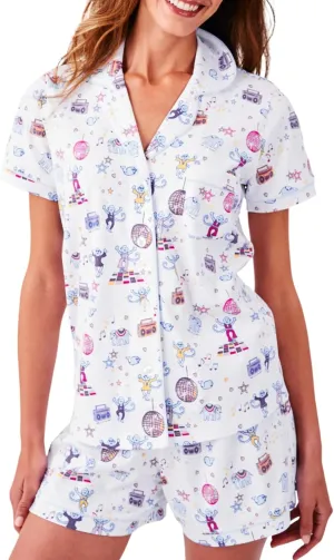 Womens Y2k Preppy Pajamas Set, 2 Piece Button Down Monkey Beach Shorts Set Holiday Vaction Loungewear Pjs for Christmas Thanksgiving Gifts(Dance MonkeyMedium)