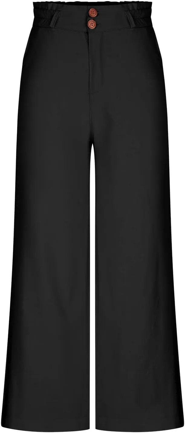 Work Pants for Women 2024 Trendy Vintage Button High Waist Wide Leg Casual Loose Fits Business Trousers with Pockets