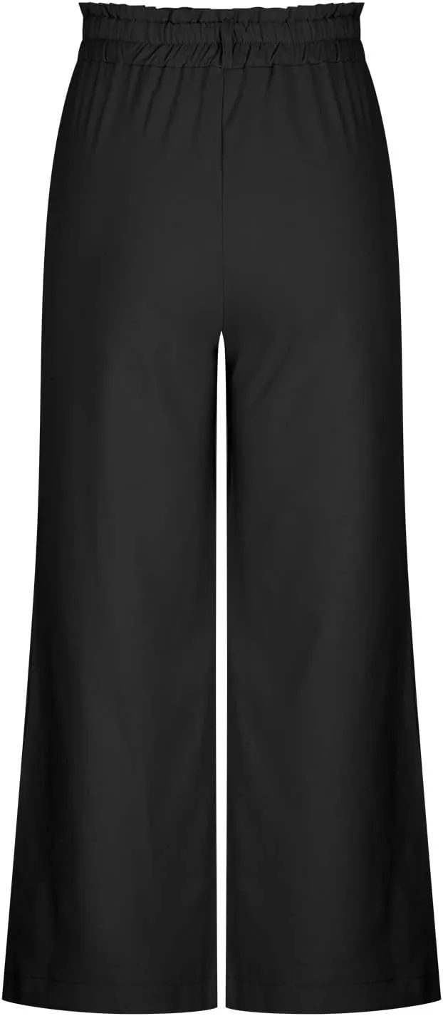 Work Pants for Women 2024 Trendy Vintage Button High Waist Wide Leg Casual Loose Fits Business Trousers with Pockets