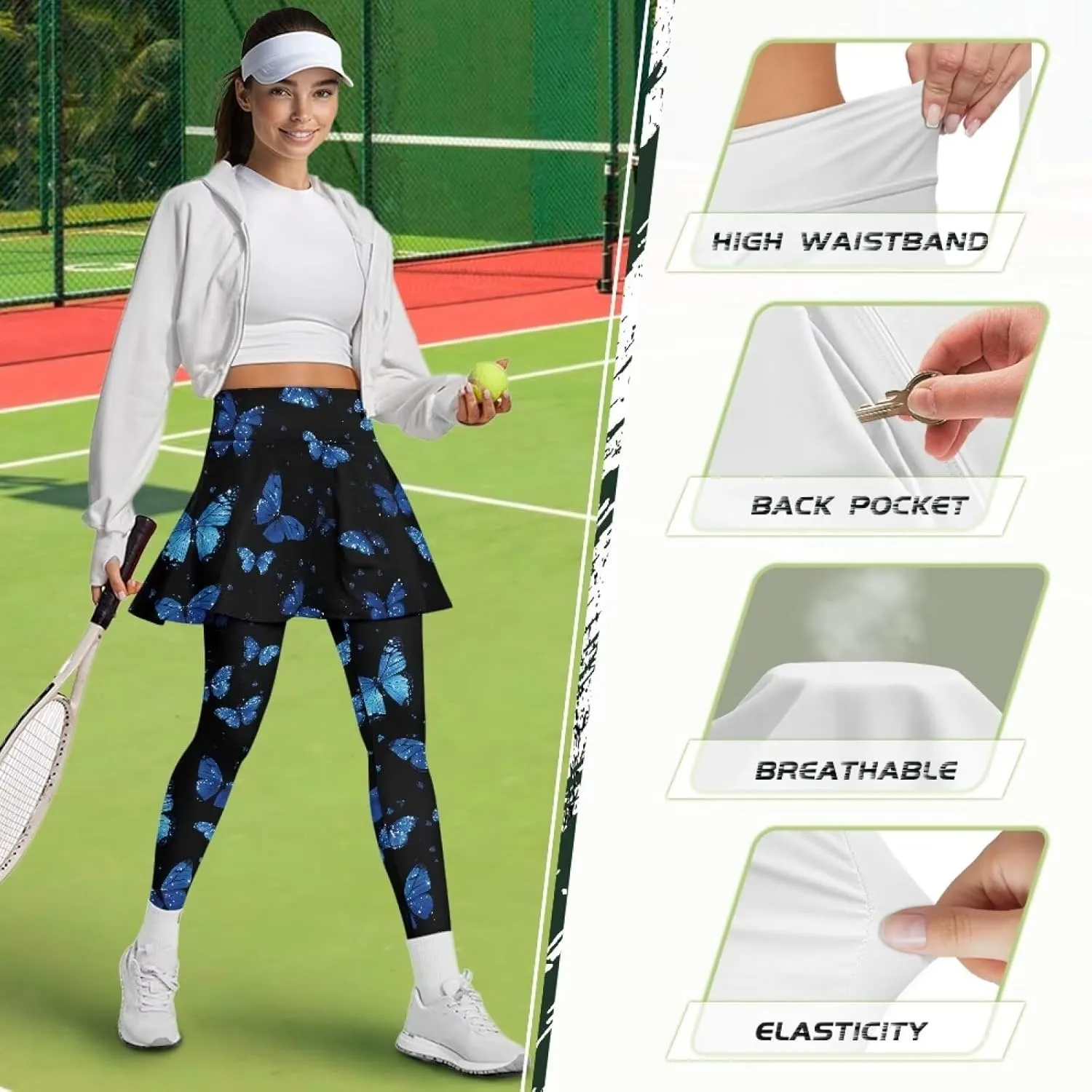 YEXIATODO Women Tennis Skirted Leggings with Pockets Yoga Leggings with Skirts Tennis Pickleball Clothing XS-3XL