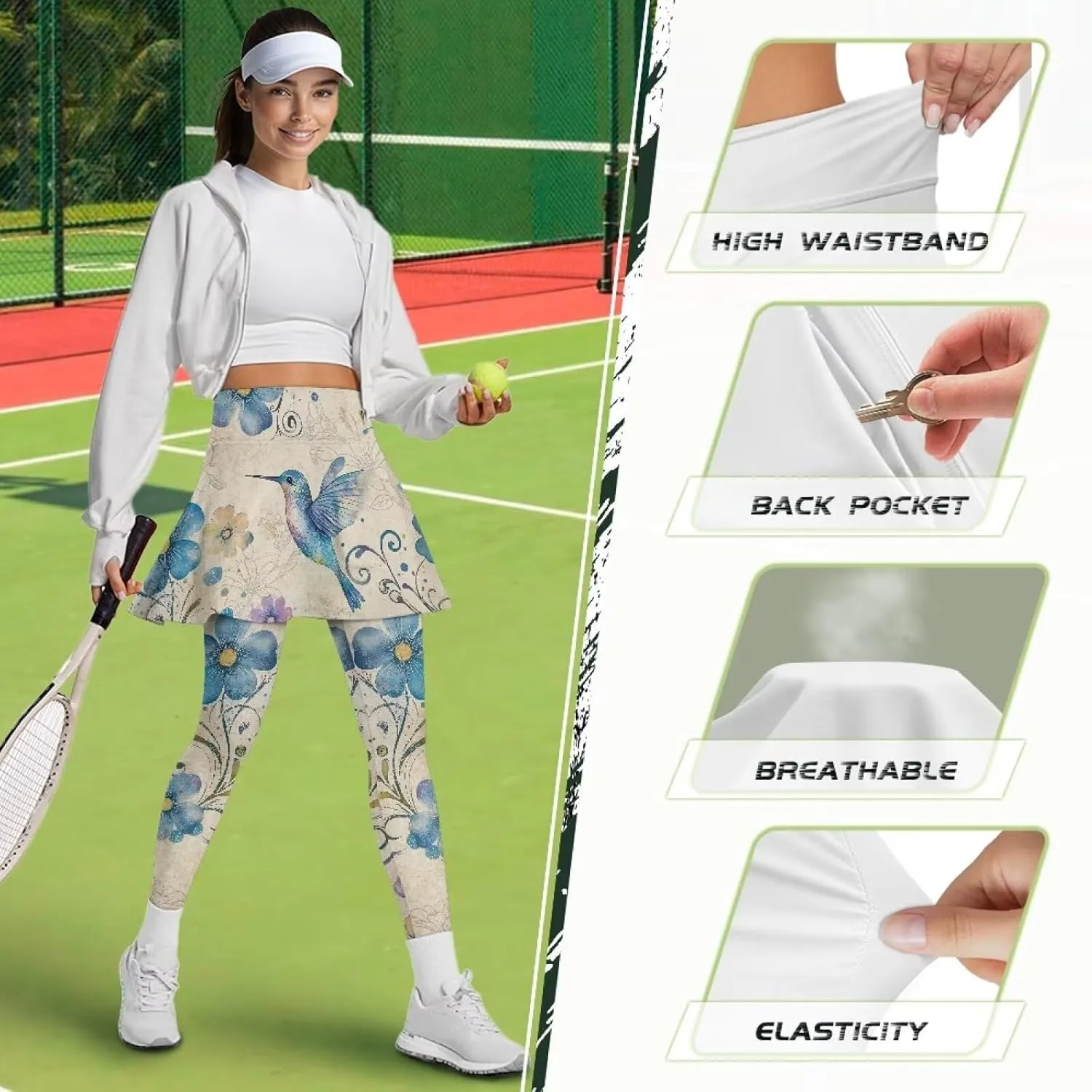 YEXIATODO Women Tennis Skirted Leggings with Pockets Yoga Leggings with Skirts Tennis Pickleball Clothing XS-3XL