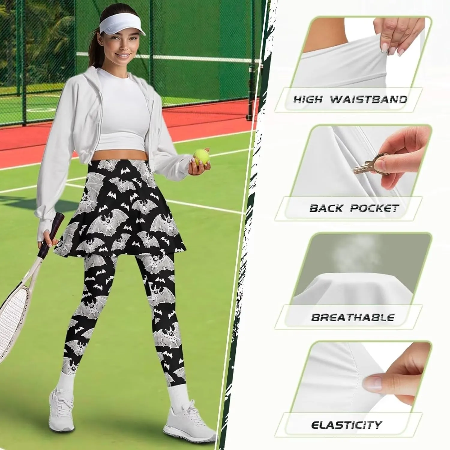 YEXIATODO Women Tennis Skirted Leggings with Pockets Yoga Leggings with Skirts Tennis Pickleball Clothing XS-3XL
