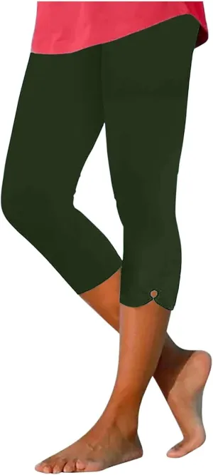 Yoga Capris for Women High Waist Leggings Casual Summer Cropped Pants Comfy Workout Pant Slim Trousers