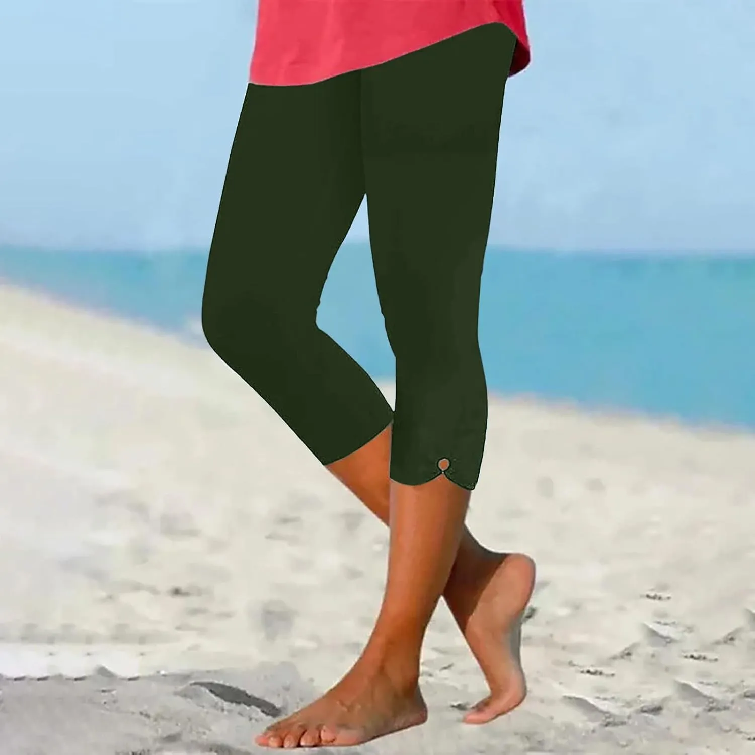 Yoga Capris for Women High Waist Leggings Casual Summer Cropped Pants Comfy Workout Pant Slim Trousers
