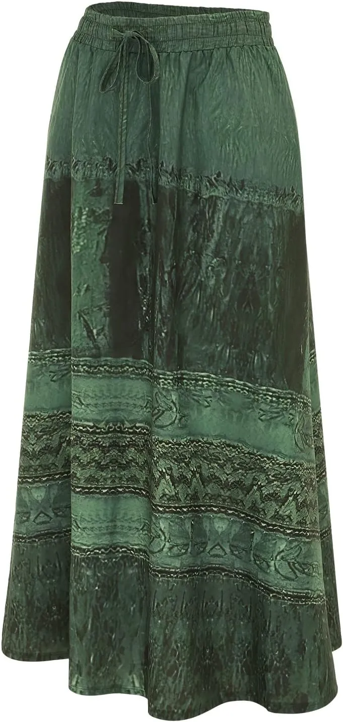 YOLAI Women's Summer Boho Maxi Skirts Elastic Waist A Line Flowy Long Skirts with Pockets