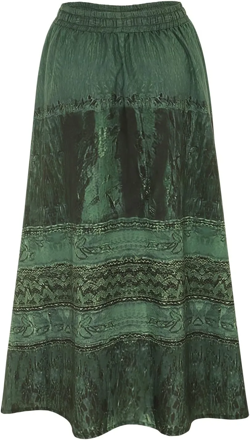 YOLAI Women's Summer Boho Maxi Skirts Elastic Waist A Line Flowy Long Skirts with Pockets
