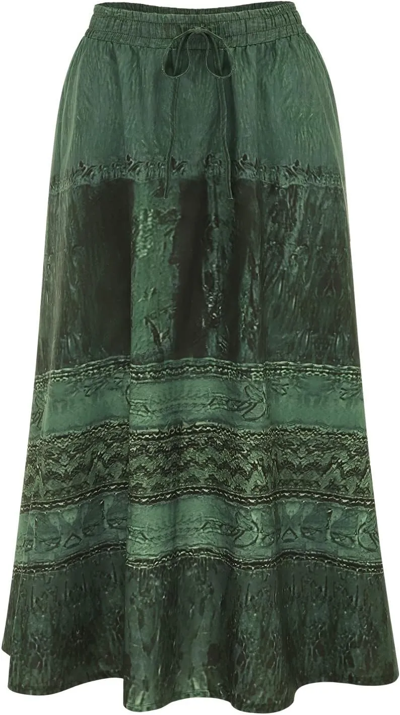 YOLAI Women's Summer Boho Maxi Skirts Elastic Waist A Line Flowy Long Skirts with Pockets