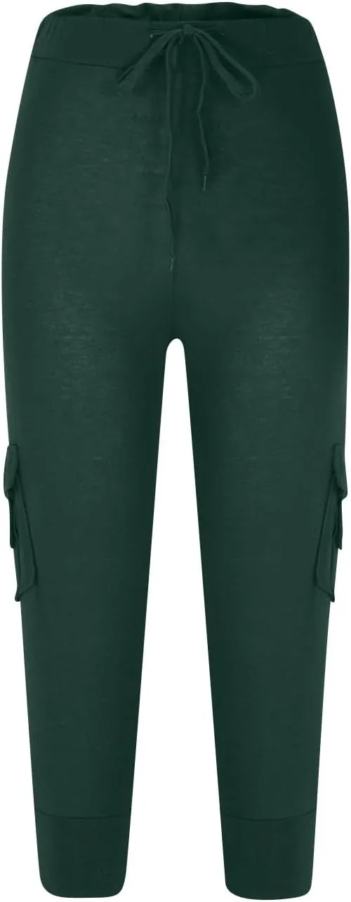 ZDRZK Capri Cargo Pants for Women Casual Plus Size High Waist Workout Yoga Pants with Pockets Comfy Cropped Trousers