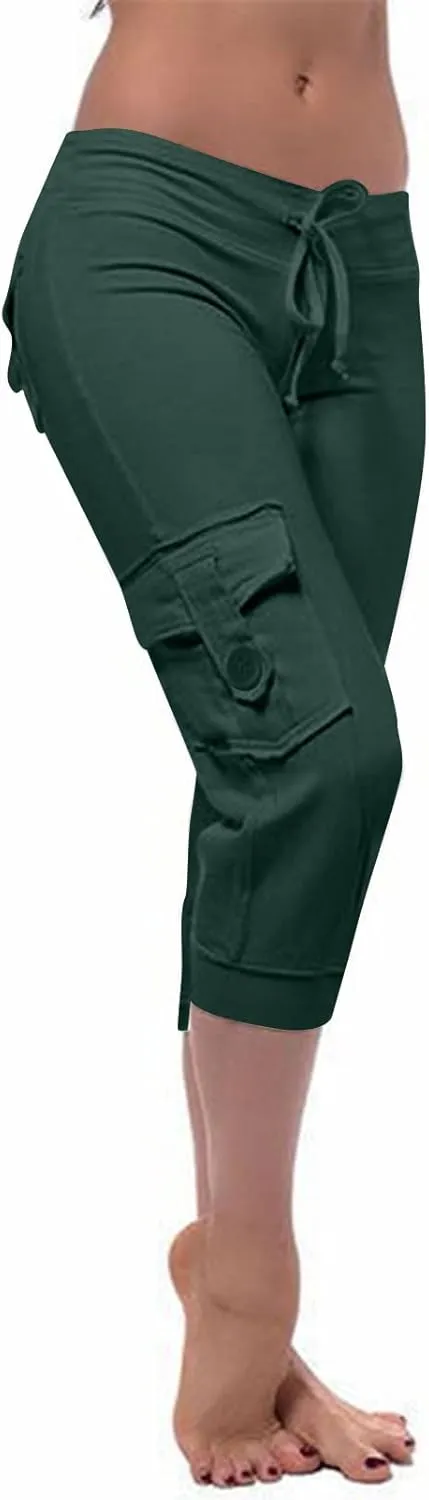 ZDRZK Capri Cargo Pants for Women Casual Plus Size High Waist Workout Yoga Pants with Pockets Comfy Cropped Trousers