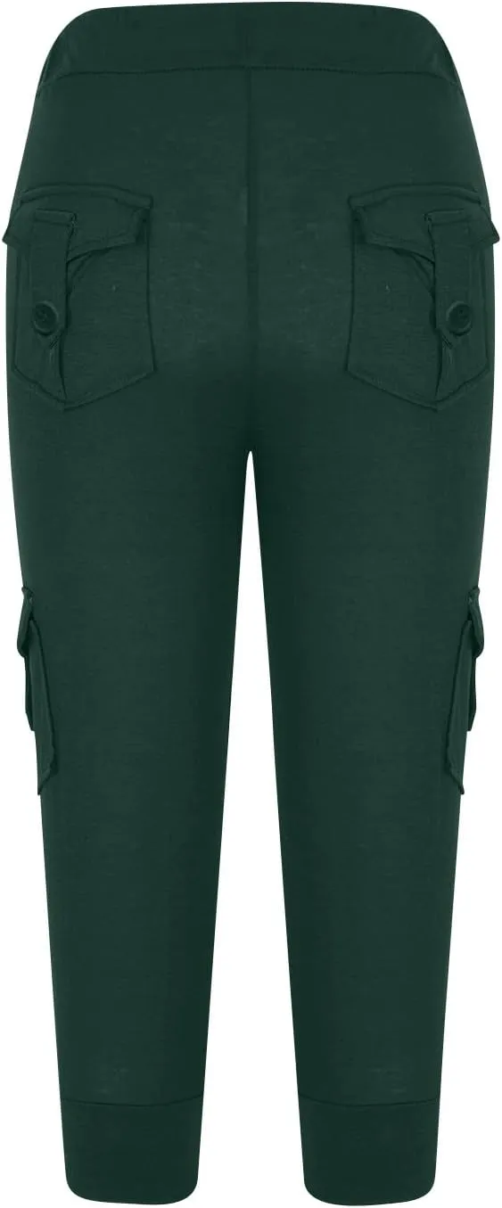 ZDRZK Capri Cargo Pants for Women Casual Plus Size High Waist Workout Yoga Pants with Pockets Comfy Cropped Trousers