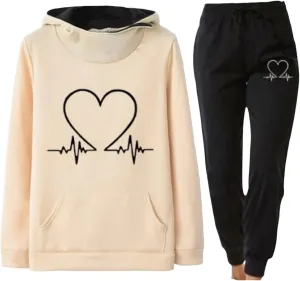 ZWRXW Two Piece Outfit for Women Graphic Hoodies Sweatshirt with Sweatpants Turtleneck Pullover Tracksuit Fall Jogger Set