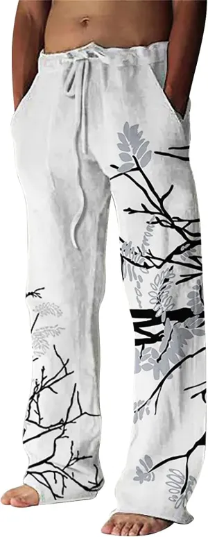ZYXTIM Chinese Art Print Casual Pants for Men Plus Size Vintage Graphic Spring Summer Trousers Casual Lounge Bttoms Big&Tall