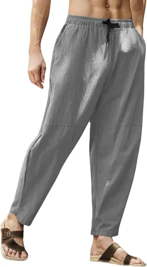 ZYXTIM Men's Casual Harem Pants Plus Size Elastic Waist Tapered Leg Plain Loose Summer Beach Trousers Low Rise Hippie Bottoms