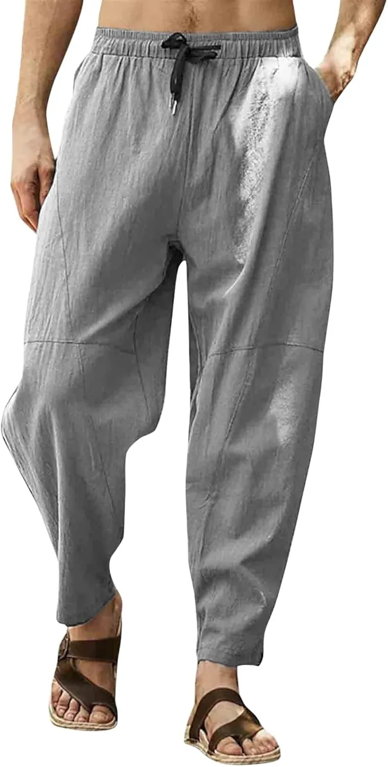 ZYXTIM Men's Casual Harem Pants Plus Size Elastic Waist Tapered Leg Plain Loose Summer Beach Trousers Low Rise Hippie Bottoms